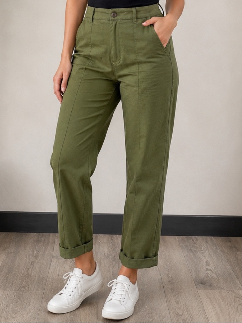 A New Day Olive Green stretch cropped cuffed pants Size 8